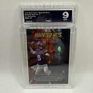 JJ McCarthy 2024 Wild Card Haunted Hits Monster Hunt 2/2 HHZ-JM Rookie RC Graded